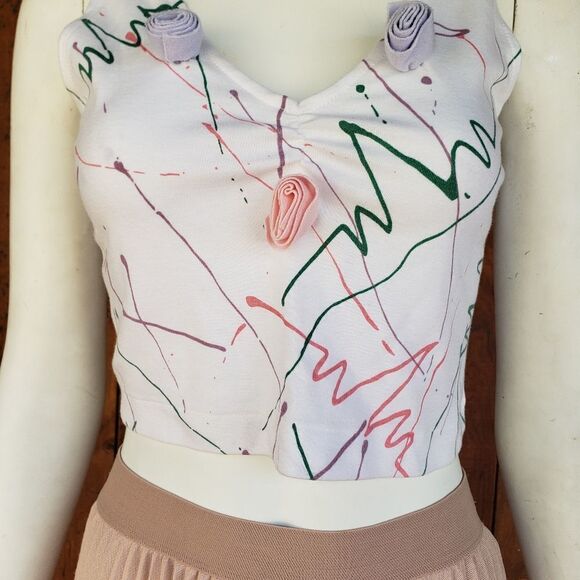 Vintage KnitWorksPaint Splatter & 3D Floral Crop Top - Picture 12 of 13